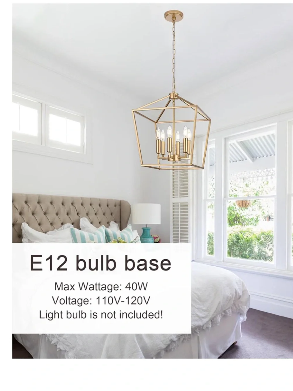 NIB Farmhouse Chandelier Pendant Lighting Gold, 6-Light Openwork Cage Light